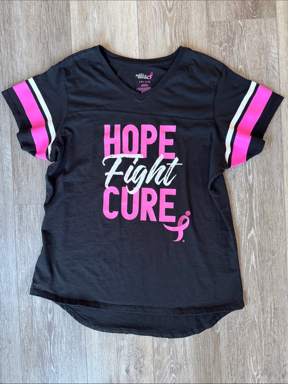 Black Short-Sleeve Graphic Tee with Pink 'Hope Fight Cure' Detail
